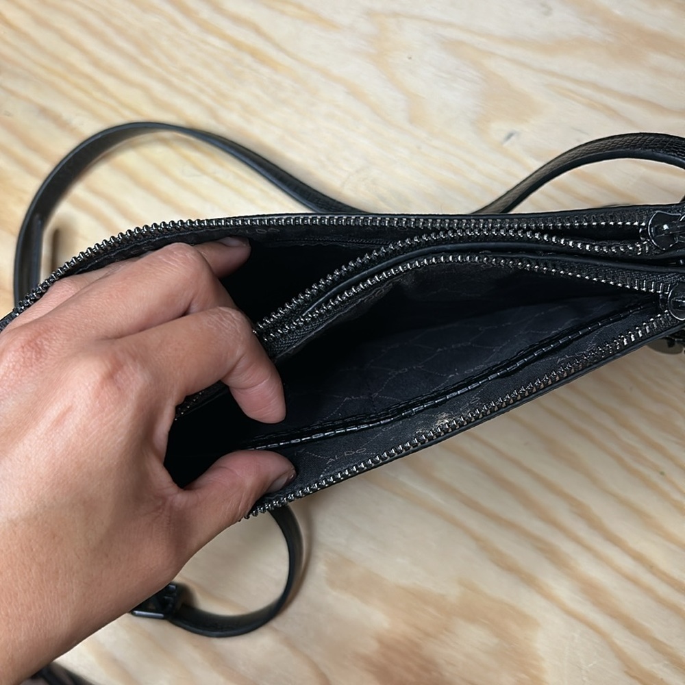 Aldo Black Textured Handbag - Faux Lizard-Skin + Grommet Strap - Picture 5 of 9
